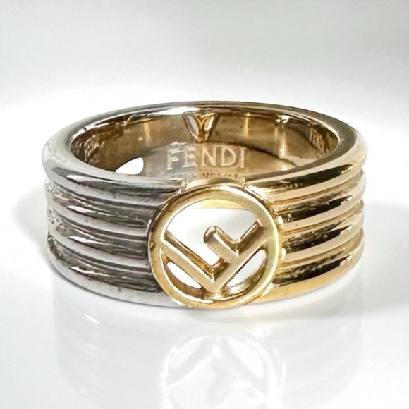 FENDI Gold & Silver F Engraved Ring